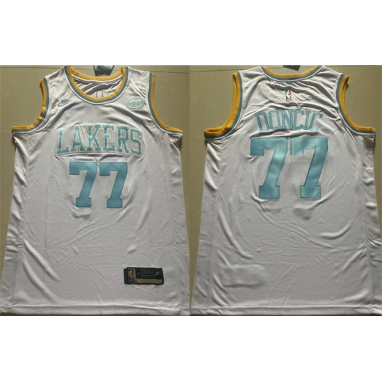 Men's Los Angeles Lakers 77 Luka Doncic White 2025 Classic Edition Stitched Basketball Jersey