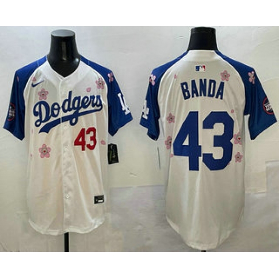 Men's Los Angeles Dodgers 43 Anthony Banda White Royal 2025 Tokyo Series Limited Stitched Jersey