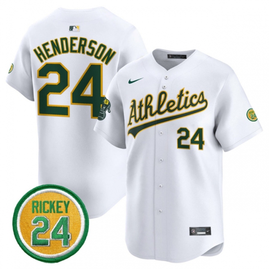 Men's Oakland Athletics 24 Rickey Henderson White 2024 Home Limited With Rickey Henderson Stitched Jersey