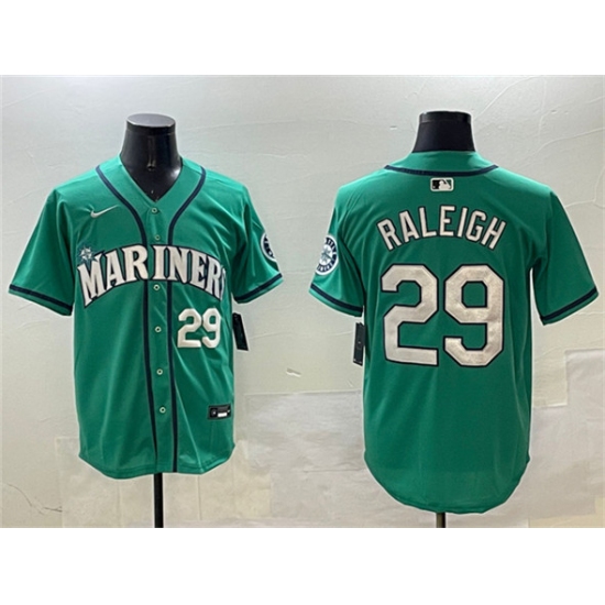 Men's Seattle Mariners 29 Cal Raleigh Aqua Limited Stitched jersey