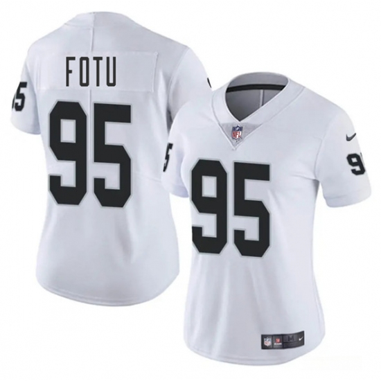 Women's Las Vegas Raiders 95 Leki Fotu White 2025 Vapor Football Stitched Jersey(Run Small)