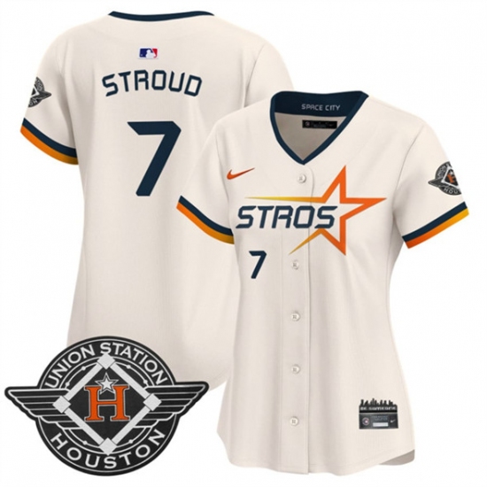 Women's Houston Astros 7 C.J. Stroud Cream 2025 City Connect Limited Stitched Baseball Jersey(Run Small)