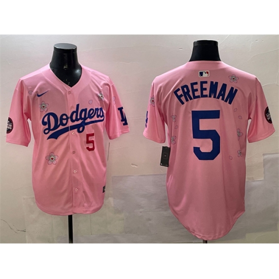 Men's Los Angeles Dodgers 5 Freddie Freeman Pink 2025 Tokyo Series Limited Stitched Baseball Jersey