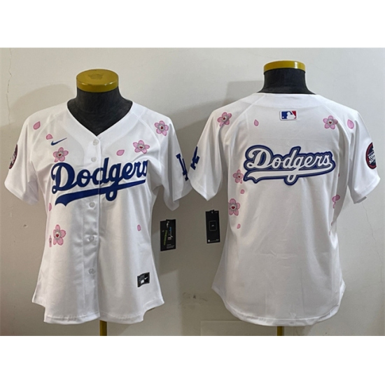 Women's Los Angeles Dodgers Team Big Logo White 2025 Tokyo Series Limited Stitched Baseball Jersey(Run Small)