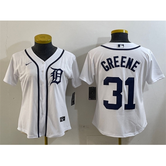 Women's Detroit Tigers 31 Riley Greene White Cool Base Stitched Baseball Jersey(Run Small)