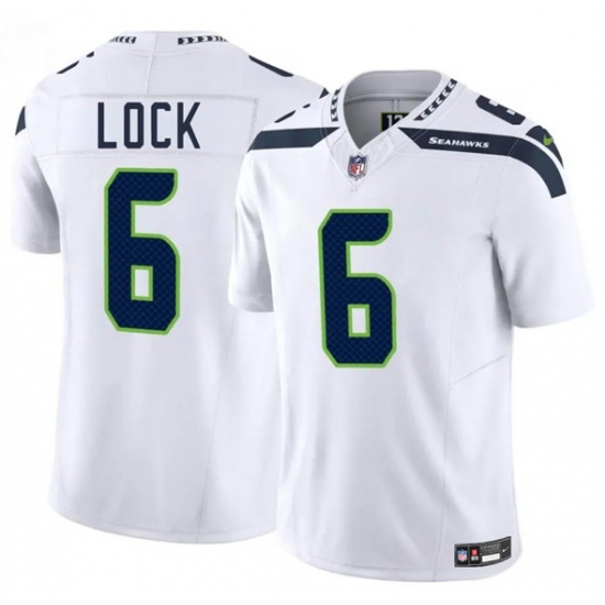 Men's Seattle Seahawks 6 Drew Lock White 2025 F.U.S.E. Vapor Limited Football Stitched Jersey