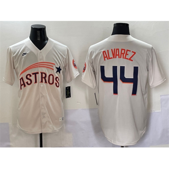 Men's Houston Astros 44 Yordan Alvarez Cream Throwback Cooperstown Collection Limited Stitched Baseball Jersey