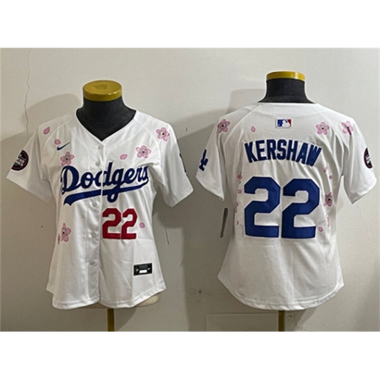 Women's Los Angeles Dodgers 22 Clayton Kershaw White 2025 Tokyo Series Limited Stitched Baseball Jersey(Run Small)
