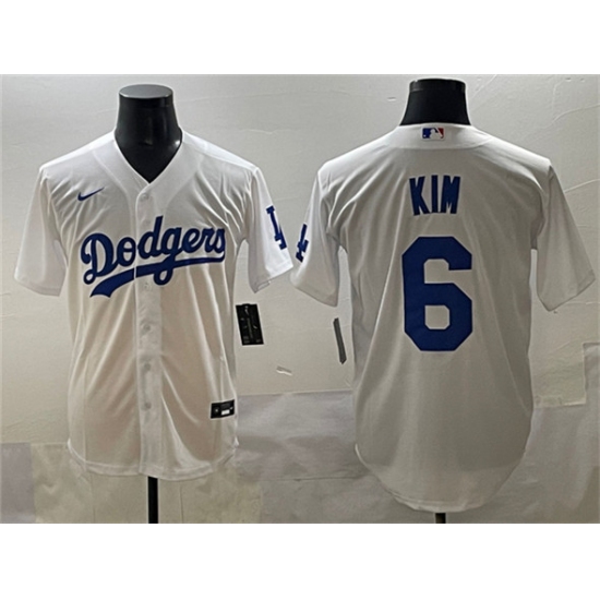 Men's Los Angeles Dodgers 6 Hyeseong Kim White Cool Base Stitched Baseball Jersey