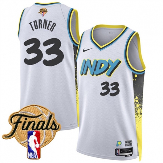 Men's Indiana Pacers 33 Myles Turner White 2024-25 City Edition Stitched Basketball Jersey