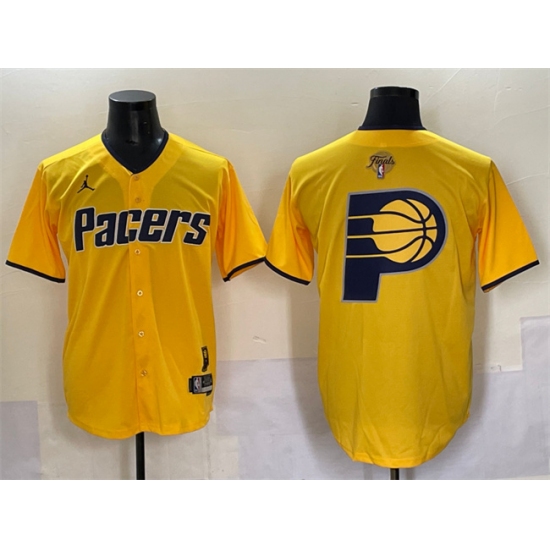 Men's Indiana Pacers Team Big Logo Yellow 2025 Finals Vapor Stitched Baseball Jersey