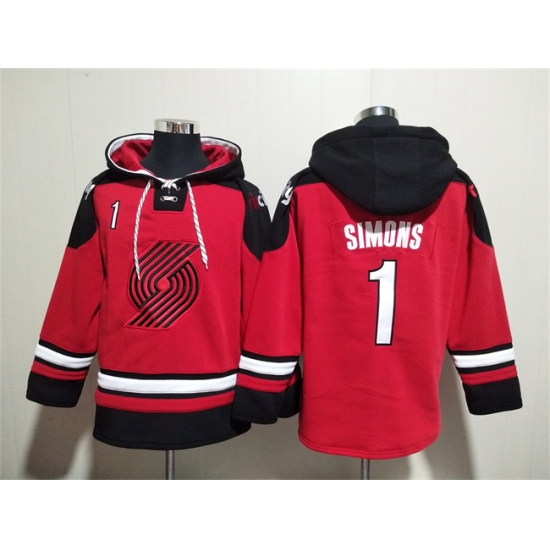 Men's Portland Trail Blazers 1 Anfernee Simons Red Lace-Up Pullover Hoodie