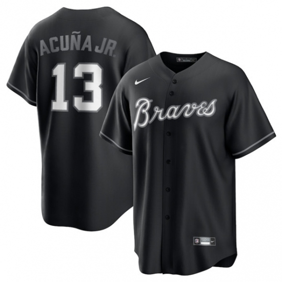 Men's Atlanta Braves 13 Ronald Acuna Jr. Black Lights Out Limited Stitched Baseball Jersey