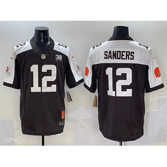 Men's Cleveland Browns 12 Shedeur Sanders Brown White 2025 Draft F.U.S.E. With Jim Brown Memorial & Home Vapor Limited Football Stitched Jersey