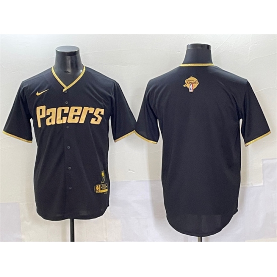 Men's Indiana Pacers Blank Black Gold 2025 Finals Vapor Stitched Baseball Jersey