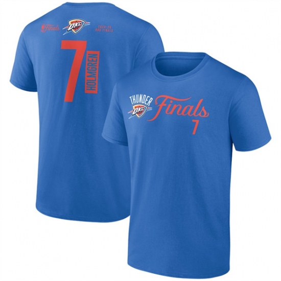 Men's Oklahoma City Thunder 7 Chet Holmgren Blue 2025 NBA Finals Court Vision Name & Number T-Shirt