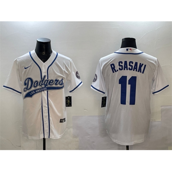 Men's Los Angeles Dodgers 11 Roki Sasaki White With Cool Base Stitched Baseball Jersey