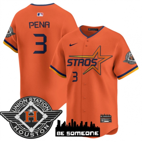 Men's Houston Astros 3 Jeremy Pena Orange 2025 City Connect Limited Stitched Baseball Jersey