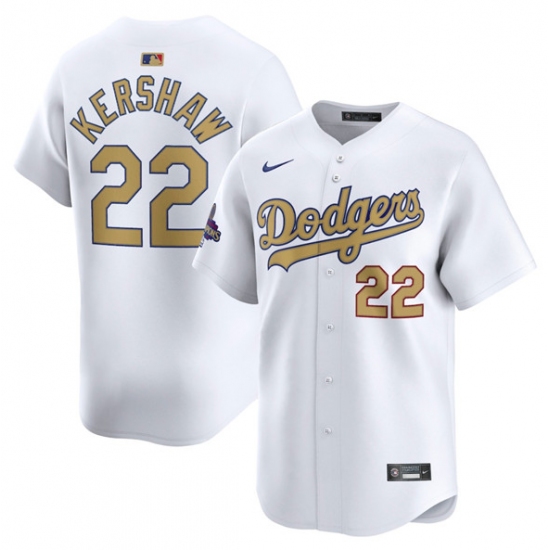 Men's Los Angeles Dodgers 22 Clayton Kershaw White 2025 Gold Collection Limited Stitched Baseball Jersey