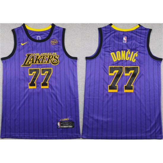 Men's Los Angeles Lakers 77 Luka Doncic Purple 2025 Stitched Basketball Jersey