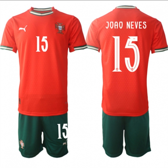 Men's Portugal Team 15 Joao Neves 2025 Red Home Soccer Jersey Suit