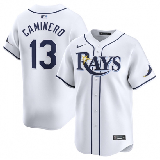 Men's Tampa Bay Rays 13 Junior Caminero White 2024 Home Limited Stitched Baseball Jersey