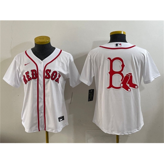 Youth Boston Red Sox Team Big Logo White Cool Base Stitched Baseball Jersey