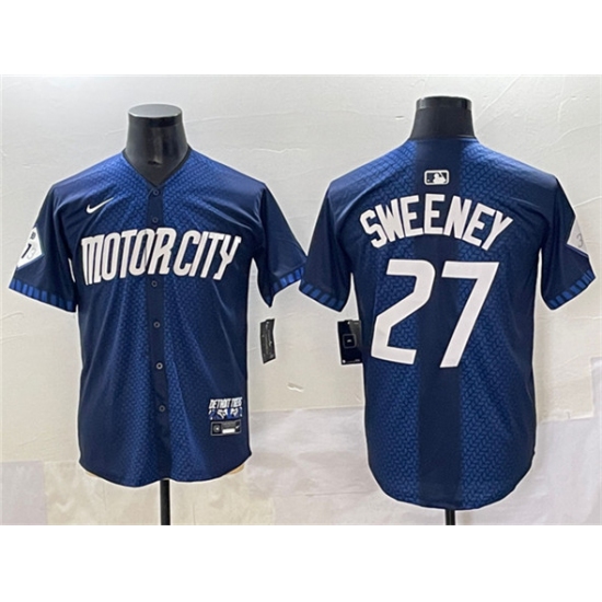 Men's Detroit Tigers 27 Trey Sweeney 2024 Navy City Connect Cool Base Limited Stitched Baseball Jersey