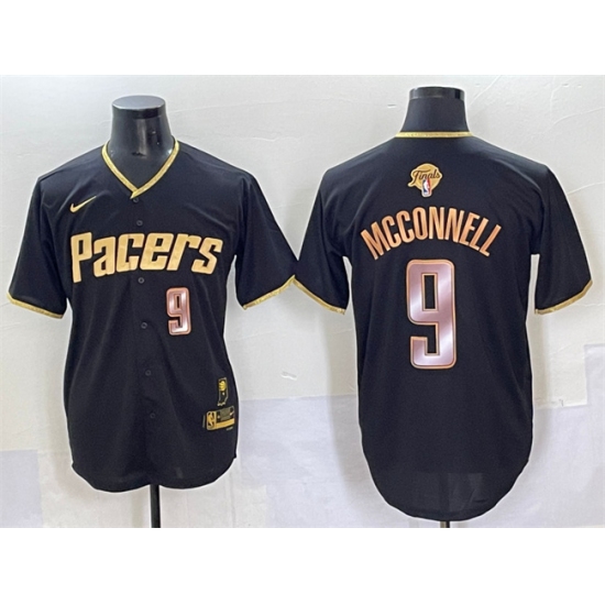 Men's Indiana Pacers 9 T.J. McConnell Black Gold 2025 Finals Vapor Stitched Baseball Jersey