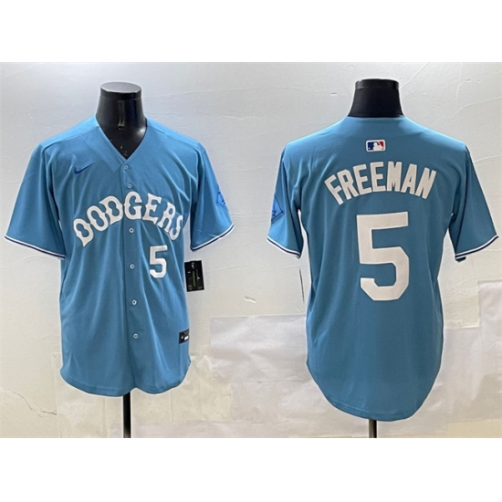 Men's Los Angeles Dodgers 5 Freddie Freeman Light Blue Limited Stitched Baseball Jersey
