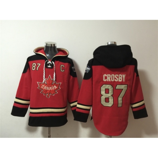 Men's Team Canada 87 Sidney Crosby Red Black Ageless Must-Have Lace-Up Pullover Hoodie