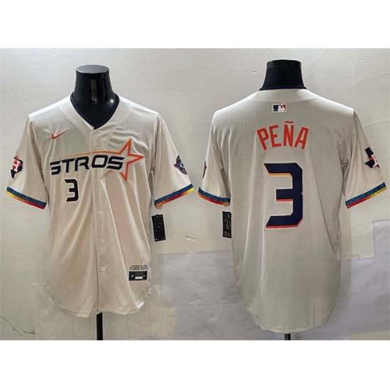 Men's Houston Astros 3 Jeremy Pena Cream 2025 City Connect With Texas Limited Stitched Baseball Jersey