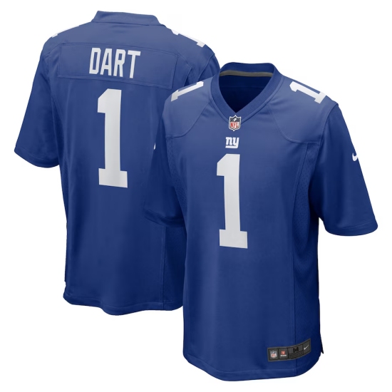 Men's New York Giants 1 Jaxson Dart Nike Royal 2025 NFL Draft First Round Pick Game Jersey
