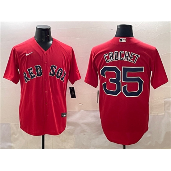 Men's Boston Red Sox 35 Garrett Crochet Red Cool Base Stitched Baseball Jersey