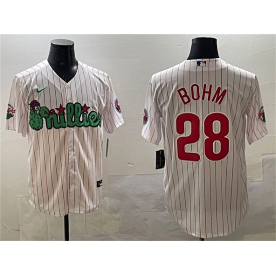 Men's Philadelphia Phillies 28 Alec Bohm White Phanatic Cool Base Stitched Jersey