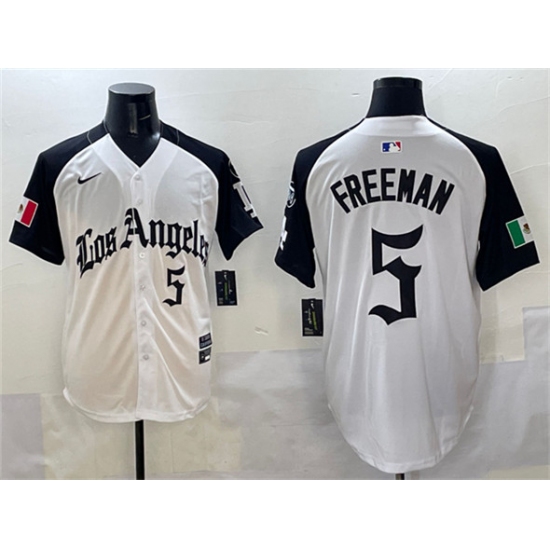 Men's Los Angeles Dodgers 5 Freddie Freeman White Black Mexico 2025 LA Gothic Style With Fernando Vapor Premier Limited Stitched Baseball Jersey