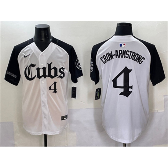 Men's Chicago Cubs 4 Pete Crow-Armstrong White Black 'Gothic North Side Edition' Vapor Premier Limited Stitched Baseball Jersey