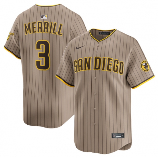 Men's San Diego Padres 3 Jackson Merrill Tan 2024 Alternate Limited Stitched Baseball Jersey
