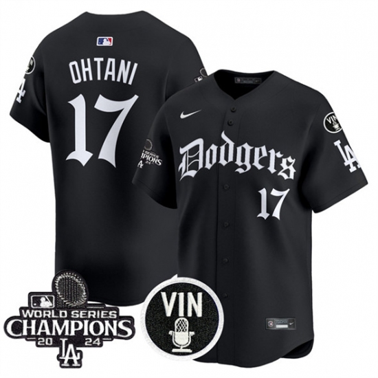 Men's Los Angeles Dodgers 17 Shohei Ohtani Black Mexico 2025 LA Gothic Style With Vin And 2024 World Series Champions Vapor Premier Limited Stitched Baseb