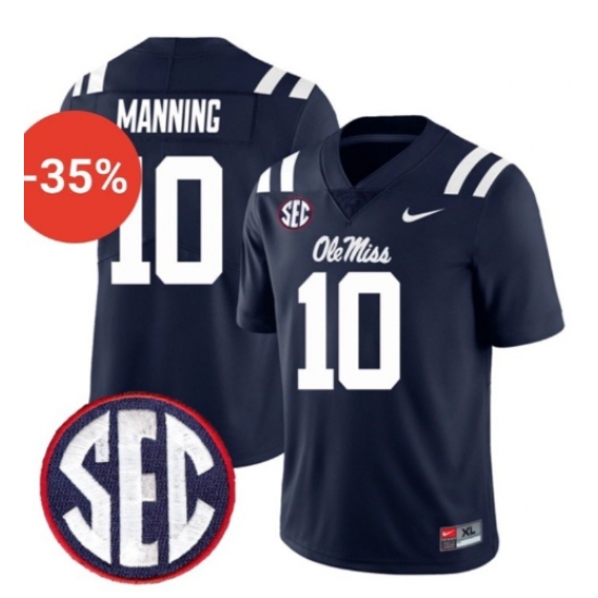 Men's Ole Miss Rebels 10 Eli Manning Navy F.U.S.E. Stitched Jersey