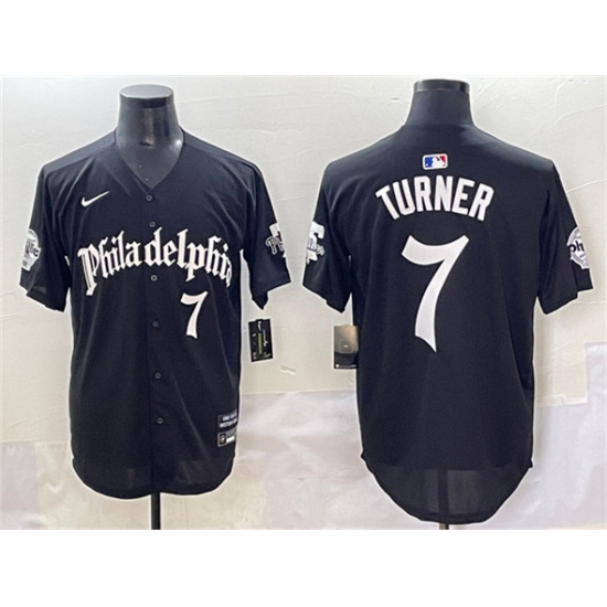 Men's Philadelphia Phillies 7 Trea Turner Black Gothic Vapor Limited Stitched Jersey