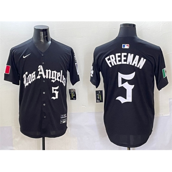 Men's Los Angeles Dodgers 5 Freddie Freeman Black Mexico 2025 LA Gothic Style With Fernando Vapor Premier Limited Stitched Baseball Jersey