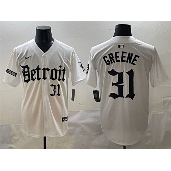 Men's Detroit Tigers 31 Riley Greene White 'Motor Gothic Edition' Vapor Premier Limited Stitched Baseball Jersey