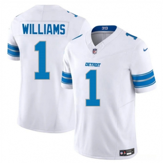 Men's Detroit Lions 1 Jameson Williams White 2025 F.U.S.E. Vapor Limited Football Stitched Jersey