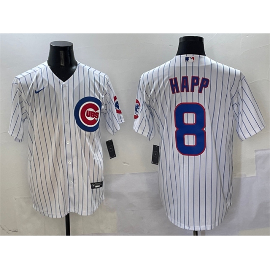 Men's Chicago Cubs 8 Ian Happ White Cool Base Stitched Baseball Jersey