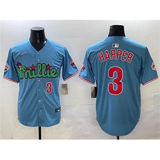 Men's Philadelphia Phillies 3 Bryce Harper Light Blue Phanatic Limited Stitched Jersey