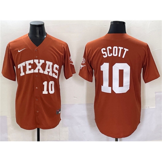 Men's Texas Longhorns 10 Mia Scott Orange SEC Patch Stitched Jersey