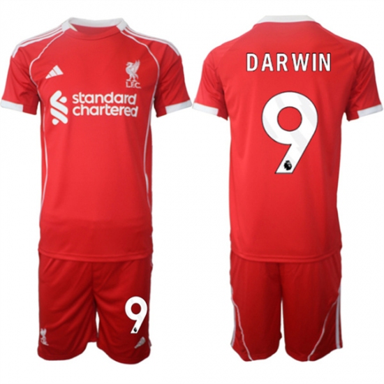 Men's Liverpool 9 Darwin 2025 Red Home Soccer Jersey Suit