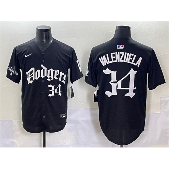Men's Los Angeles Dodgers 34 Fernando Valenzuela Black 2025 LA Gothic Style With 2024 World Series Champions Vapor Premier Limited Stitched Baseball Jerse