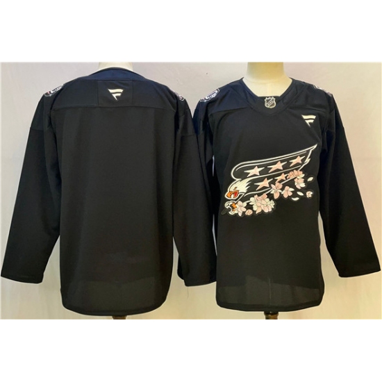 Men's Washington Capitals Blank Black Cherry Blossom Stitched Hockey Jersey